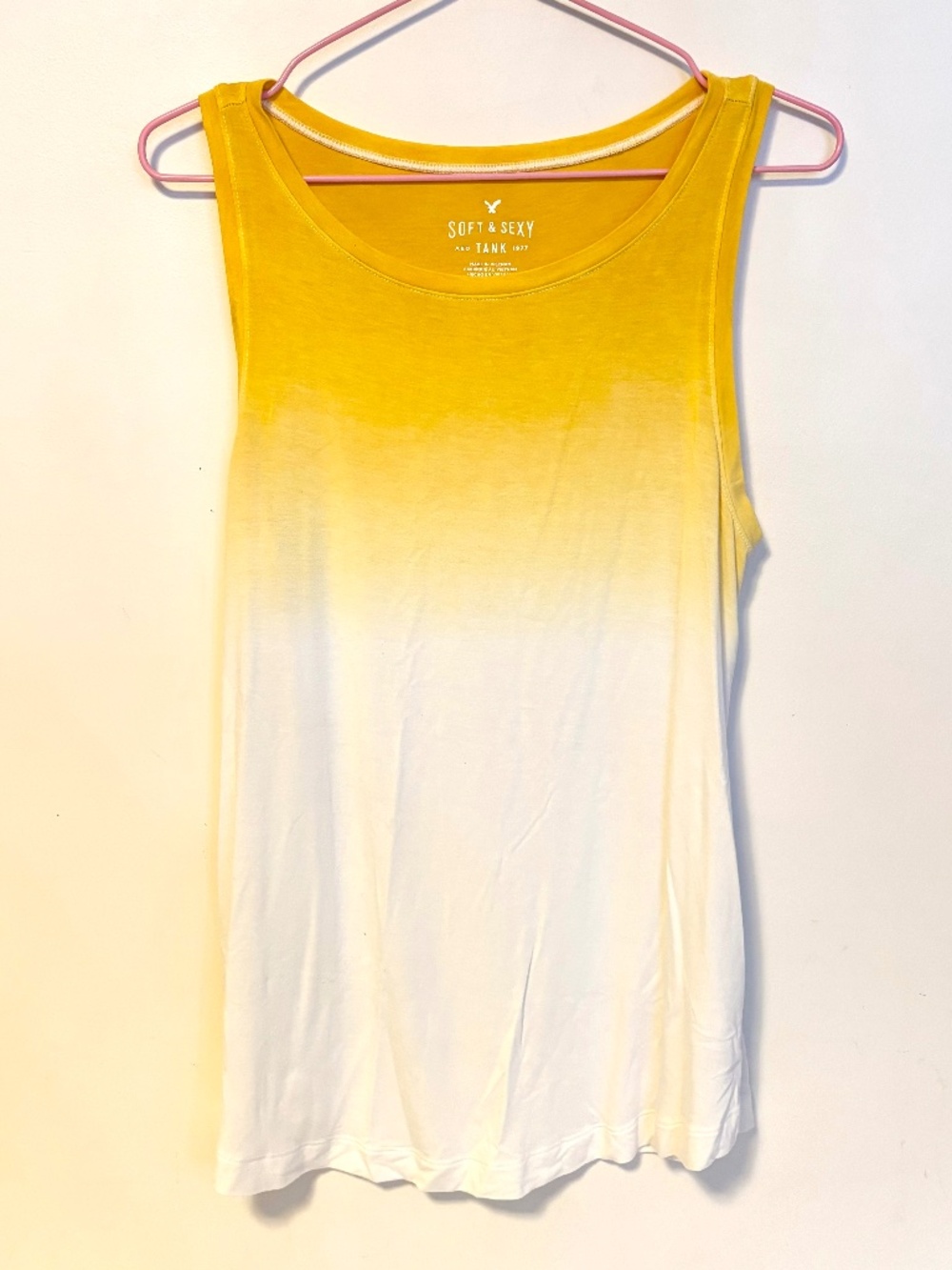 American Eagle Soft & Sexy Long Tank Top Yellow White Ombre Womens Size Small